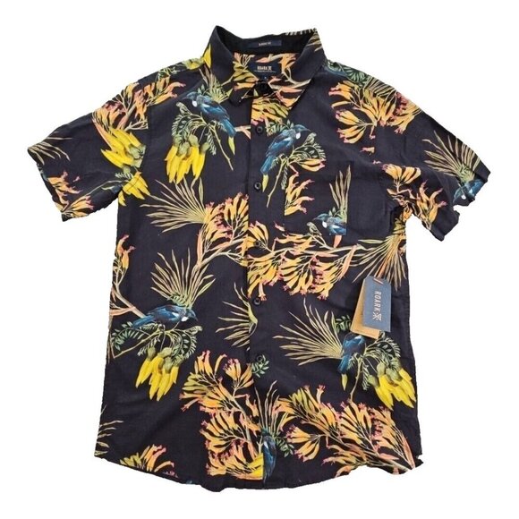 Roark Men's Journey Tui Floral Shirt in Black Size Small Resortwear Cotton Linen - Picture 1 of 14